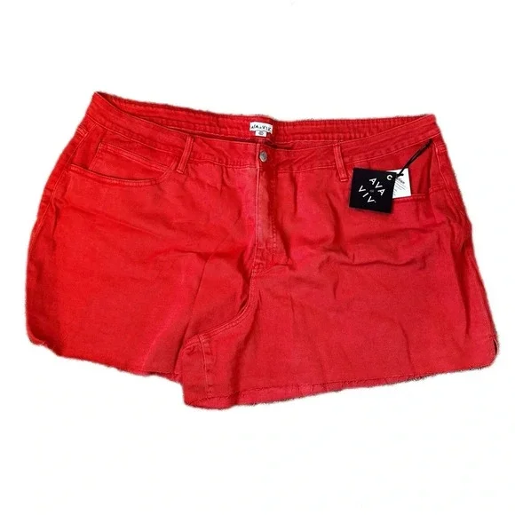 Ava & Viv Plus Size High-Rise Stretch Denim Jean Shorts- Orange / Coral - Picture 2 of 5